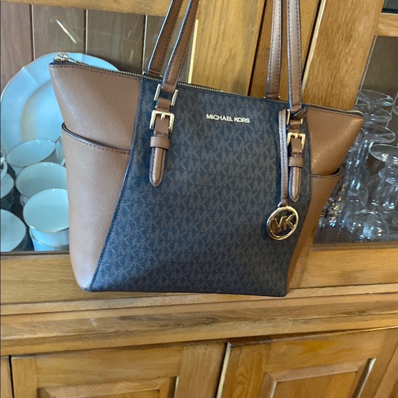 Michael Kors Brown and Black Tote Bag. Leather!  Gorgeous!